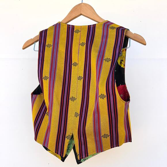 Vintage Todd Oldham Wool Striped Umbrella Cropped Vest 1990s Yellow Medium - Picture 6 of 9
